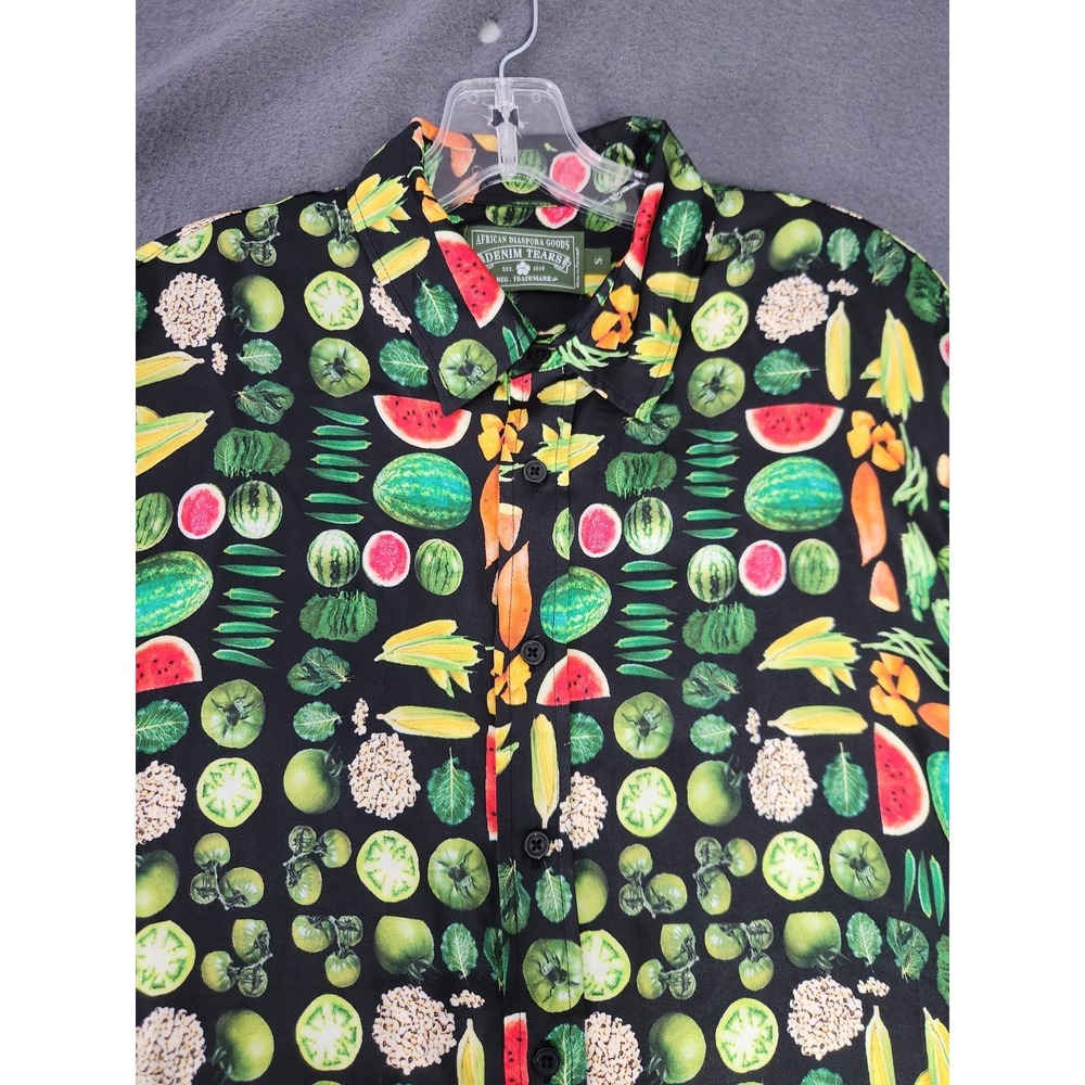 NWT Mens S Denim Tears Shirt All Over Fruit Kiss My Grits Button Up Long Sleeve